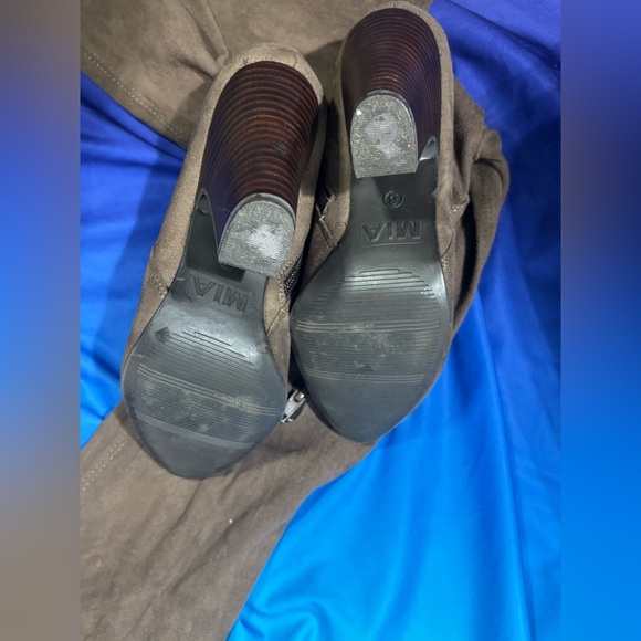 Mia Emelia Mocha Brown Suede Thigh above knee High Statement Boots 6 western - Picture 5 of 6